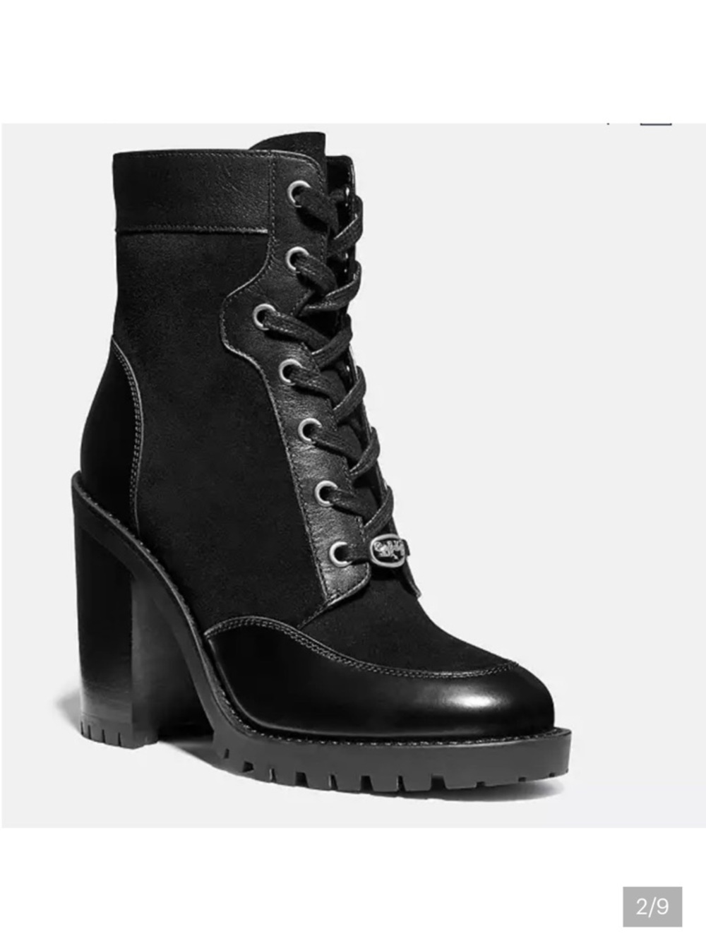 Coach Hedy Lace-Up Booties Black Leather Suede - Picture 2 of 13